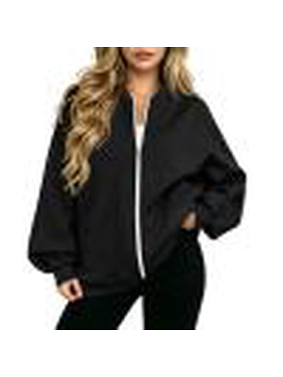 Full Zip Up Sweatshirt Women No Hood Oversized Loose Casual Long Sleeve V Neck Jacket Fall Winter Sweatshirt Black XXXL