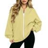 Full Zip Up Sweatshirt Women No Hood Oversized Loose Casual Long Sleeve V Neck Jacket Fall Winter Sweatshirt Khaki S