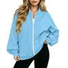 thumbnail image 1 of Full Zip Up Sweatshirt Women No Hood Oversized Loose Casual Long Sleeve V Neck Jacket Fall Winter Sweatshirt Sky Blue XXXL, 1 of 8