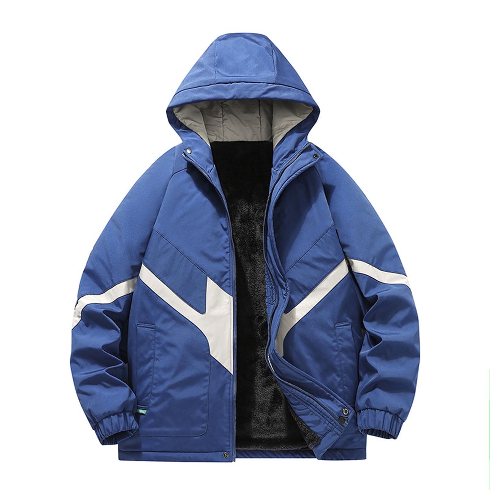 LGhxcb 2024 Winter Men's Fashion Color Block Coat Teenage Loose Hooded Top Coat Mens Winter