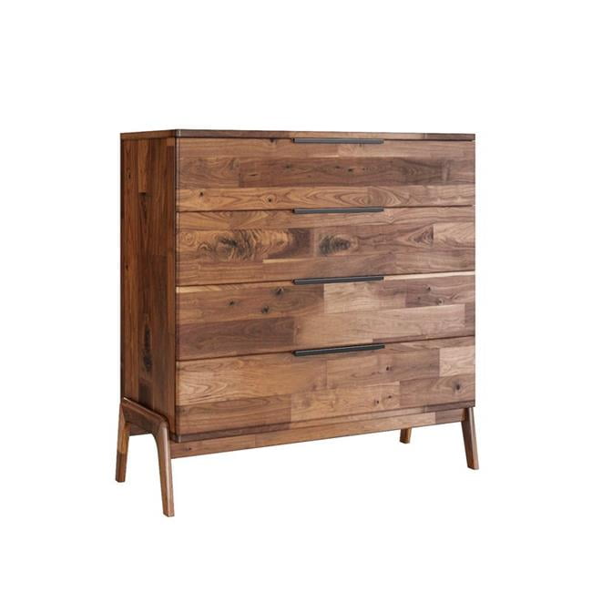 Mid-Century Modern Brown Acacia Wood 4-Drawer Chest