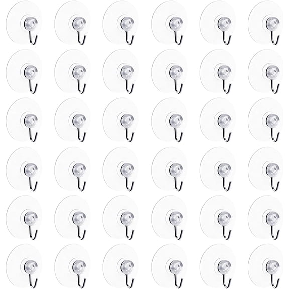 LH&LZ Reusable Suction Cup Hooks PVC Transparent, 0.43 lb, 36 Count