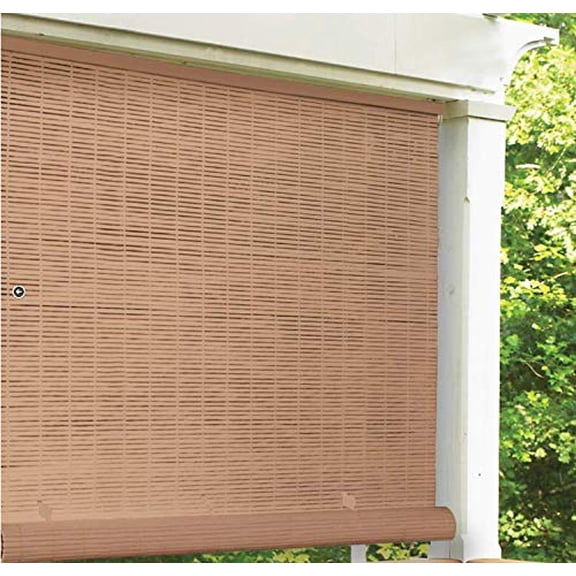 LH Lewis Hyman 3320136 36" W x 72" L Cordless Woodgrain PVC Roll Up Patio Blinds - Quantity 2