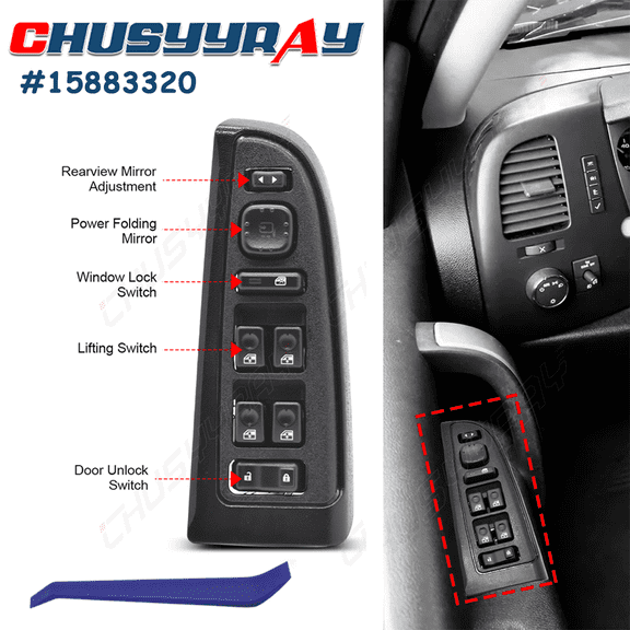 LH Master Power Window Switch 15883320 62 Pin Mirror Function Direct Fit for 2003-2007 Chevrolet Suburban