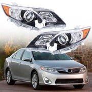 LH + RH Headlights Headlamps Assembly Replacement for 2012-2014 Toyota Camry SE Style with Amber Corner Projector Headlights Driver and Passenger Side