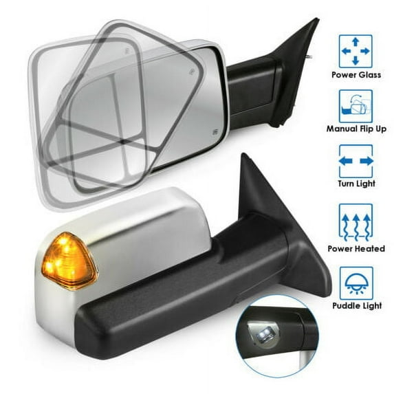 LH+RH Set Power Heated LED Turn Signal Towing Mirrors For 2009-2012 Ram 1500