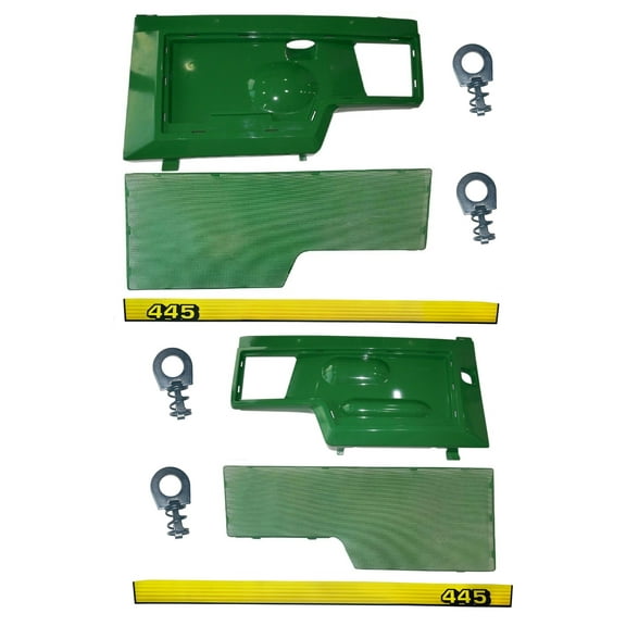 LH RH Side Panel, Screen Sticker SET and Panel Retaining Clip Kit AM128982 AM128983 Fits John Deere 445 UP SN