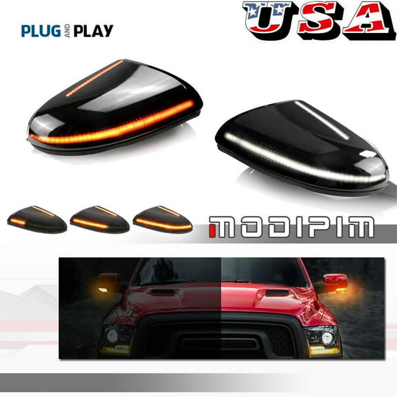 LH+RH Smoked Side Mirror Turn Signal LED Puddle Light Suitable for 09 ~ 2022 for Dodge Ram New -