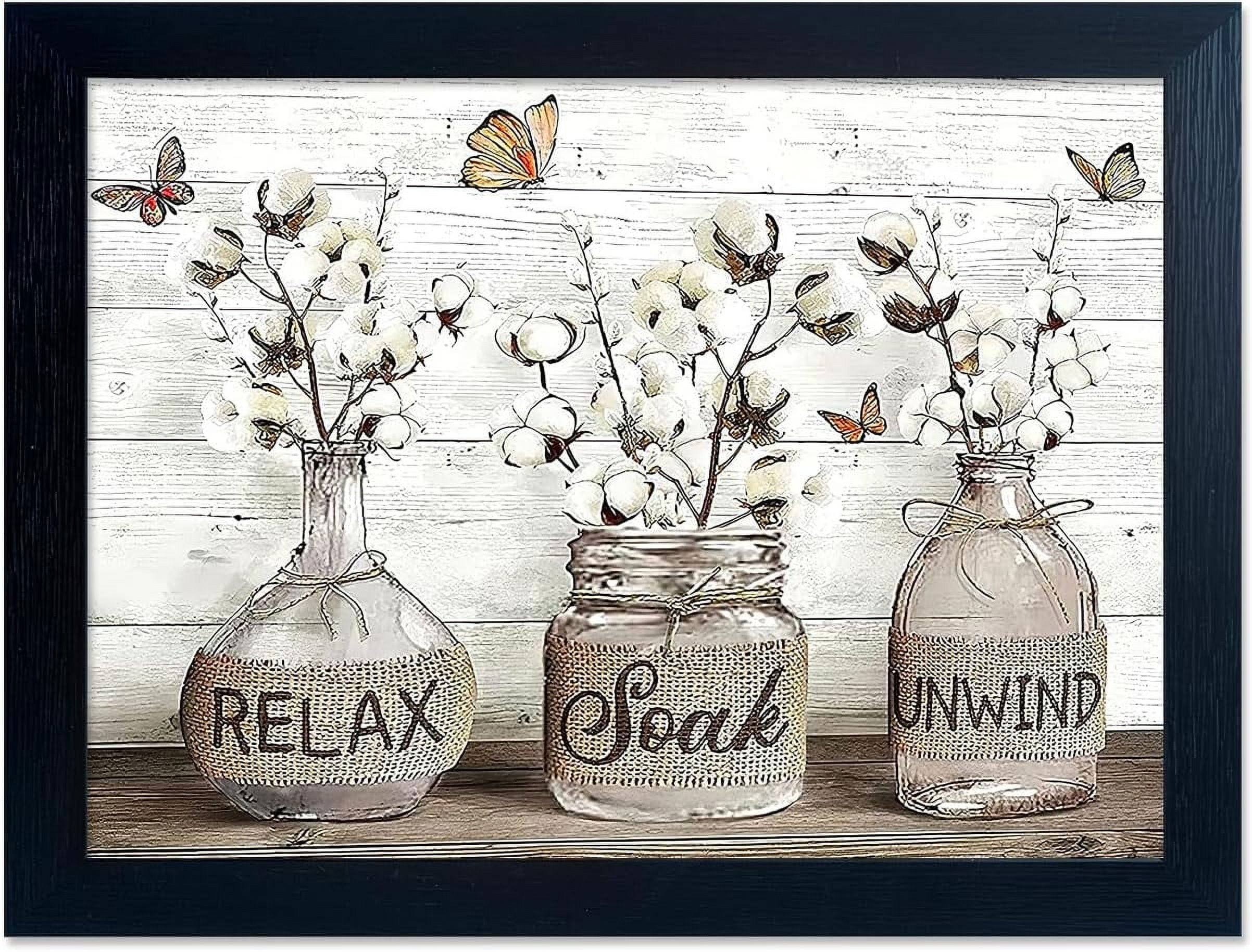 LH137HB-Bathroom Wall Art Rustic Farmhouse Wall Decor Cotton Flower ...