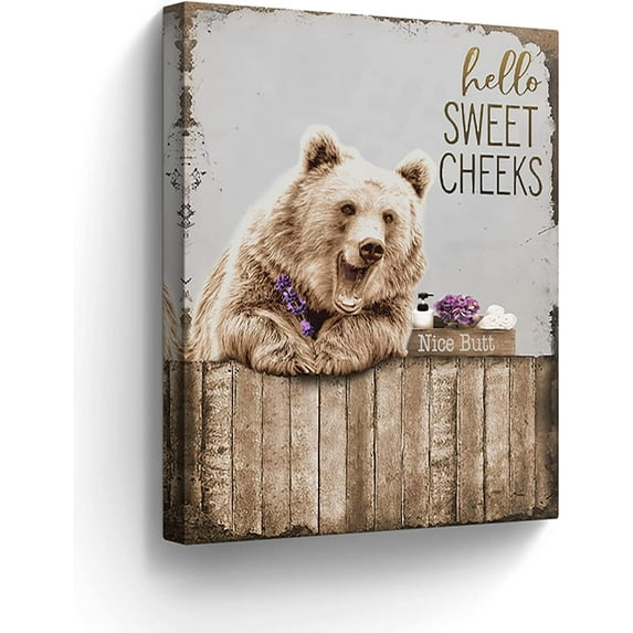 LH137HB-Bears Bathroom Decor Wall Art Funny Bear Pictures Wall Decor Farmhouse Bear Bathroom Painting for Bathroom Toilet Cute Bears Prints Artwork