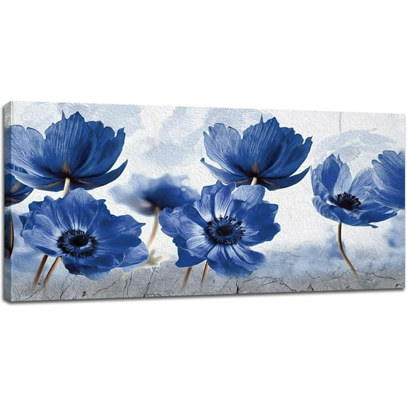 LH137HB-Blue Flower Wall Art Floral Pictures Wall Decor Large Master Over Above Bed Canvas Prints Horizontal Artwork Paintings Home Office Decorations For Living Room Bedroom