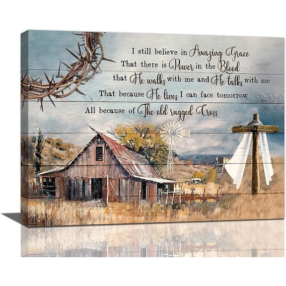 LH137HB-Christian Old Barn Wall Art Rustic Barn Amazing Grace Bathroom Pictures Wall Decor Country Cross Windmill Canvas Prints Artwork Paintings For Living Room Kitchen Bathroom Bedroom