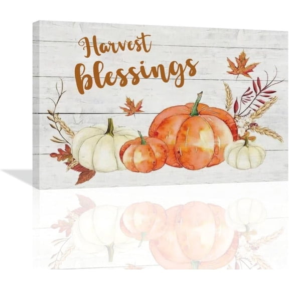 LH137HB-Farm Pumpkins Kitchen Wall Art Farmhouse Autumn Leaves Pictures Wall Decor Rustic Fall Harvest Blessings Painting Thanksgiving Gifts Canvas Artwork for Dining Room Living Room Bedroom