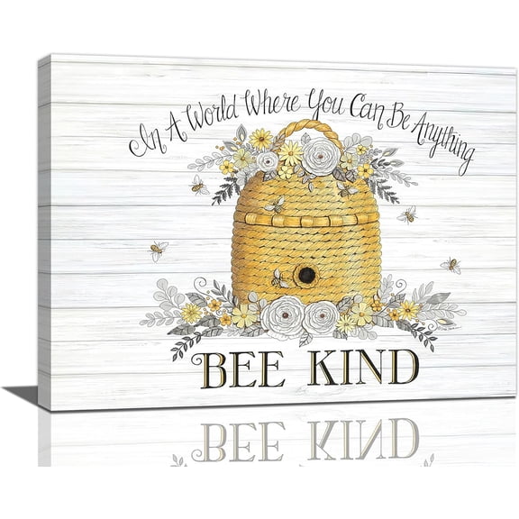 LH137HB-Farmhouse Rustic Canvas Wall Art Be Kind Positive Quotes Bee Flower Decor You Can Be Anything Painting Prints Insect Artwork for Bathroom Bedroom Living Room