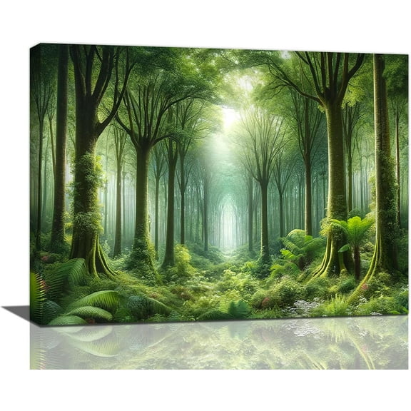LH137HB-Forest Wall Decor Green Tree Wall Art Rainforest Canvas Natural Landscape Pictures Plants Wall Decor Canvas Prints Painting Artwork for Living Room Bedroom Bathroom Kitchen