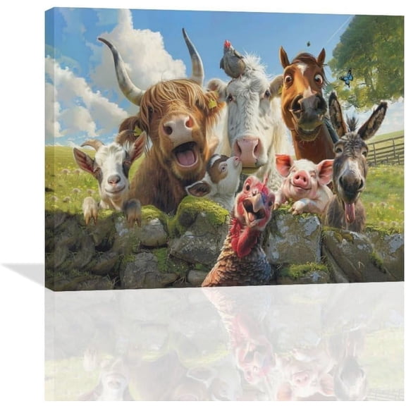 LH137HB-Funny Animals Wall Art Farmhouse Cow Donkey Pig Pictures Canvas Bathroom Decor Farm Horse Prints Painting Rustic Country Artwork for Bedroom Living Room Kitchen Bathroom