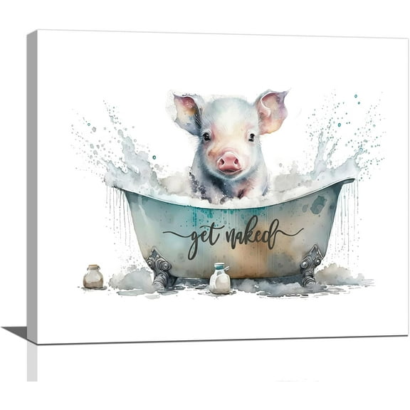 LH137HB-Funny Pig Bathroom Decor Wall Art Farmhouse Rustic Pig Bathtub Pictures Wall Decor Country Bathroom Sign Canvas Print Painting Artwork Modern Home Decorations For Toilet