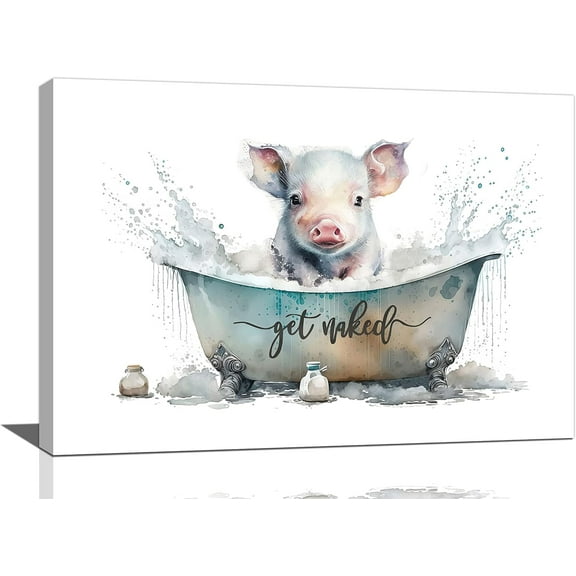 LH137HB-Funny Pig Bathroom Decor Wall Art Farmhouse Rustic Pig Bathtub Pictures Wall Decor Country Bathroom Sign Canvas Print Painting Artwork Modern Home Decorations For Toilet
