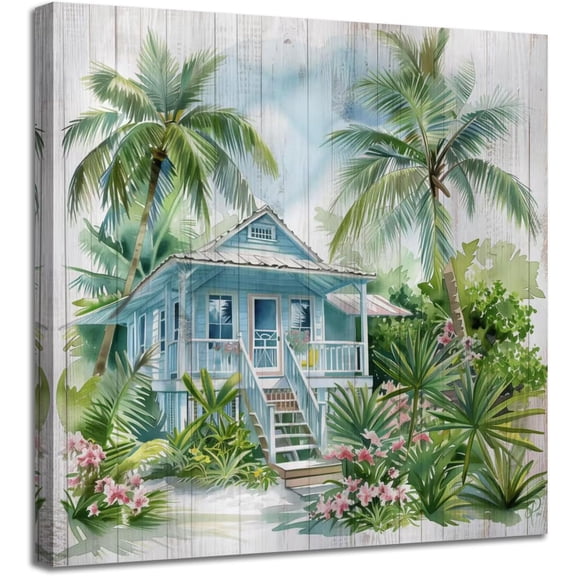 LH137HB-Landscape Canvas Wall Art Green Trees Cottage Painting Country House Picture Nature for Bathroom Bedroom Living Room Farmhouse Woodgrain Modern Home Office Wall Decor,