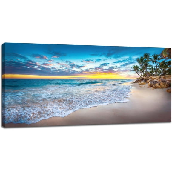 LH137HB-Large Beach Wall Art for Living Room Ocean Wave Sunset Pictures Wall Decor Coastal Nature Landscape Canvas Painting Prints Modern Artwork Home Decoration for Bedroom Bathroom