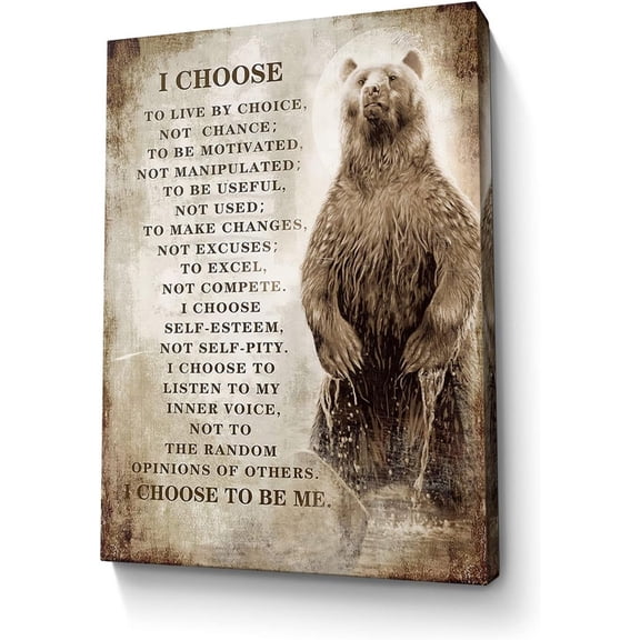 LH137HB-Motivational Bear Canvas Wall Art Christian Bear Inspiring Picture Wall Decor Inspirational Quotes Painting Modern Artwork for Bedroom Bathroom Office Home Decor