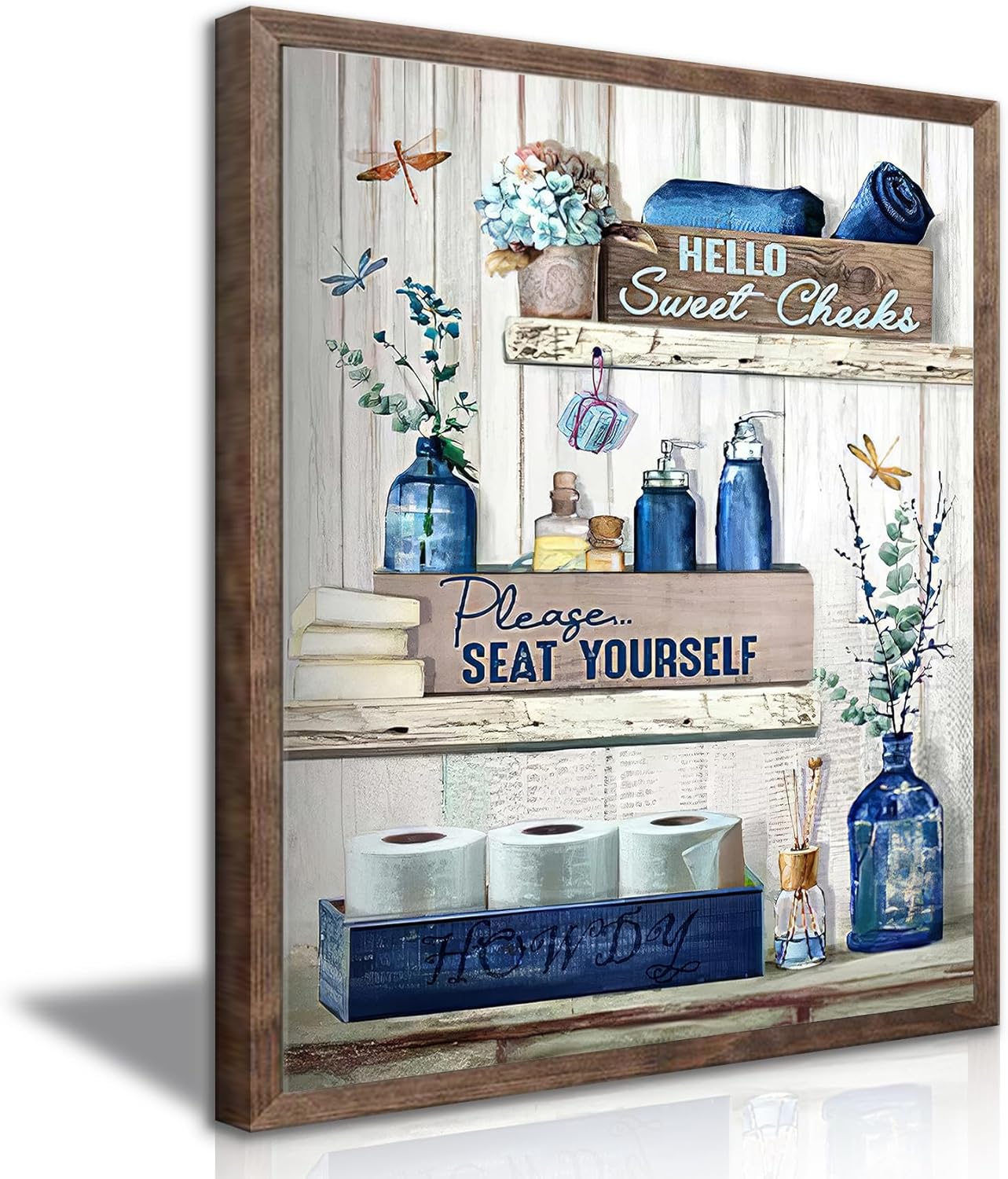 LH137HB-Navy Blue Bathroom Decor Wall Art Rustic Blue Bathroom Poster ...