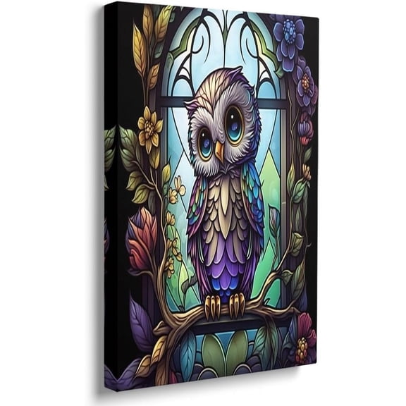 LH137HB-Owl On Branch Print Rustic Watercolor Bird Owl Wall Art for Bedroom Owls Canvas Print Artwork Paintings Modern Bird Picture for Living Room Dinning Room Bedroom Bathroom Home Decor