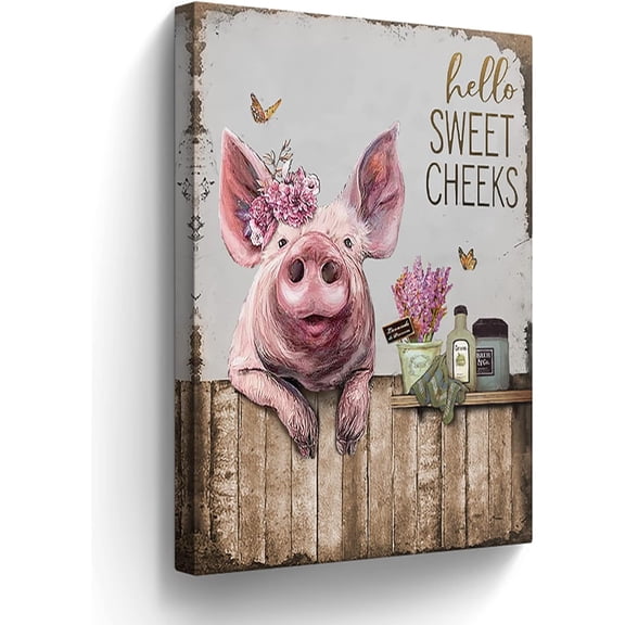 LH137HB-Pigs Bathroom Decor Wall Art Funny Pink Pigs Pictures Wall Decor Farmhouse Animals Pig Vintage Painting for Bathroom Toilet Cute Pig Prints Artwork