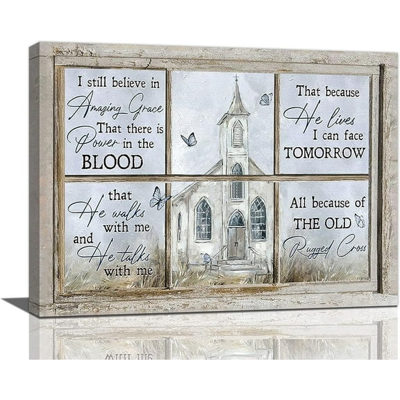 LH137HB-Religious Wall Art Christian Church Butterfly Amazing Grace Pictures Wall Decor Country Rustic Canvas Prints Paintings Artwork Home Decorations For Bathroom Living Room Bedroom Kitchen