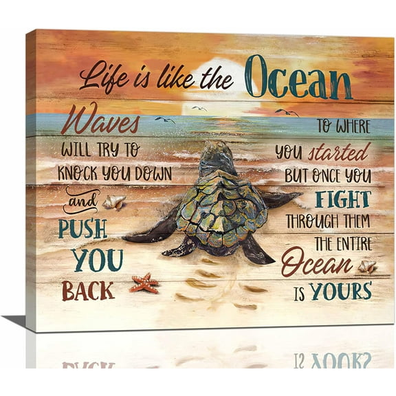 LH137HB-Sea Turtle Bathroom Decor Wall Art Beach Ocean Inspirational Quotes Landscape Pictures Wall Decor Canvas Painting Prints Artwork Home Decorations for Bedroom Office Kitchen Living Room
