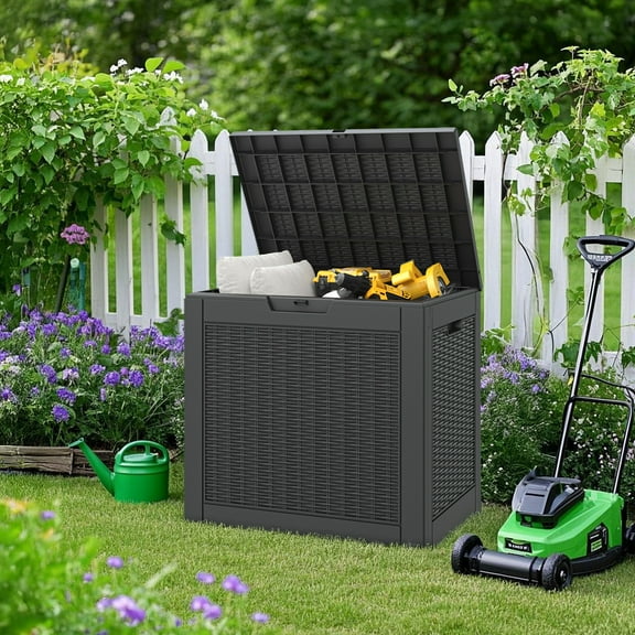 LHBCraft 31-Gallon Lockable Resin Deck Box, Waterproof Outdoor Storage Box for Patio Cushions & Accessories