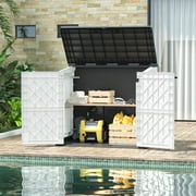 LHBCraft Outdoor Resin Storage Shed, 34 Cu. Ft. Weather-Resistant Garden Storage Box, Extra-Large Lockable Waterproof Shed for Bikes, Lawnmowers, and Garden Tools