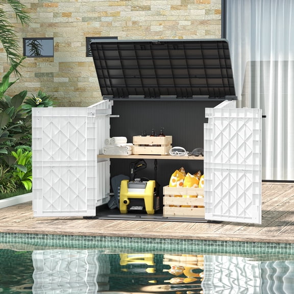 Bifanuo Outdoor Resin Storage Shed, 34 Cu. Ft. Weather-Resistant Garden Storage Box, Extra-Large Lockable Waterproof Shed for Bikes, Lawnmowers, and Garden Tools