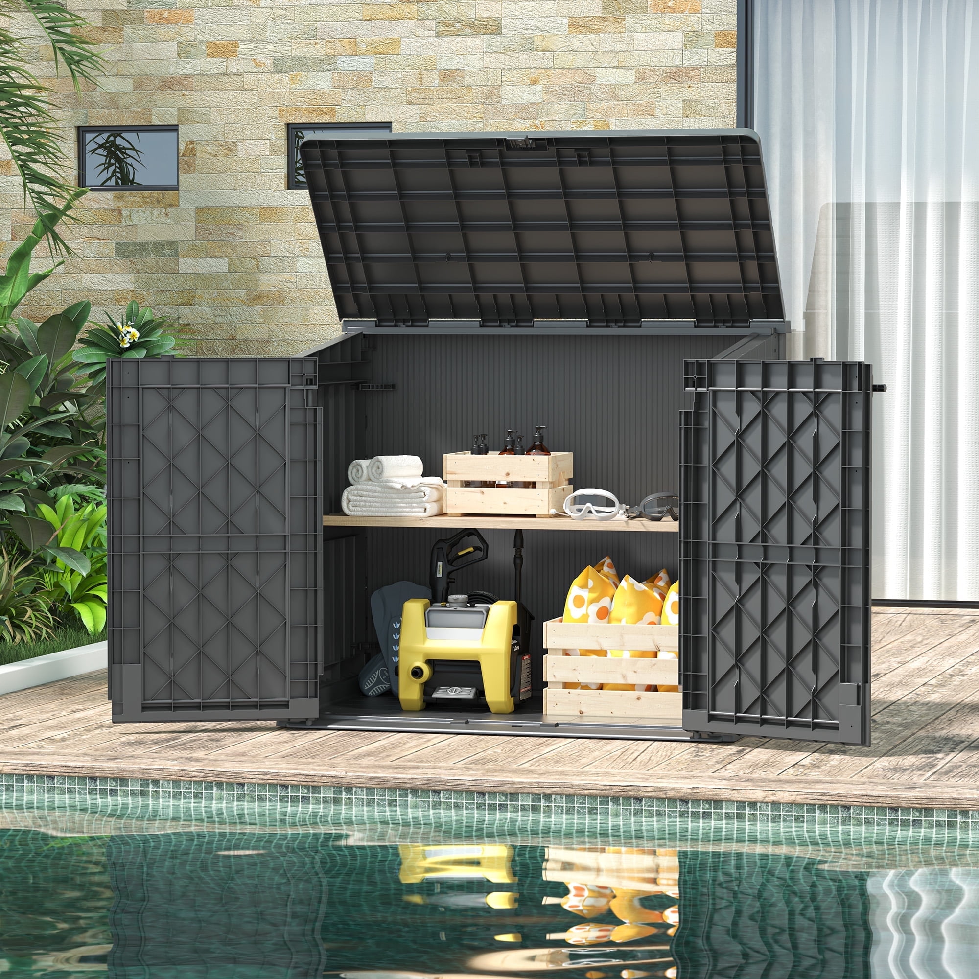 LHBCraft Outdoor Resin Storage Shed 34 Cu.ft Garden Storage Extra
