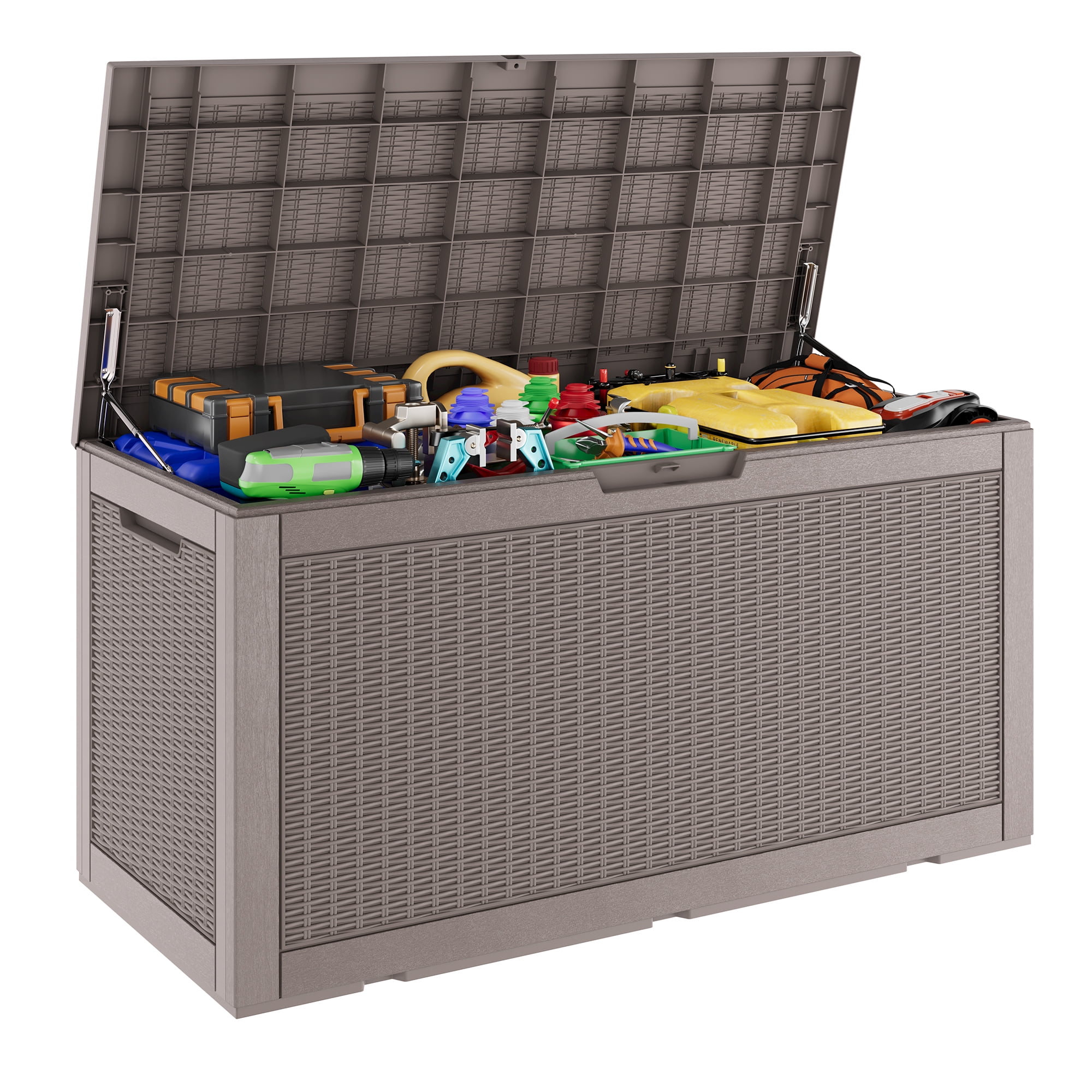 LHBcraft 110 Gallon Resin Deck Box,Lockable Outdoor Storage Container ...