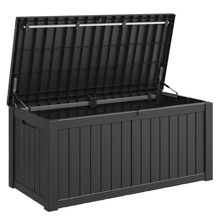 LHBcraft 130 Gallon Deck Box,Lockable Resin Outdoor Storage Box,Waterproof Outdoor Container for Patio Furniture Cushions, Pillow,Black