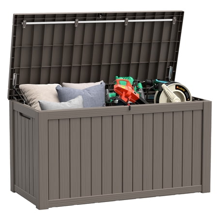 Bifanuo 150 Gallon Deck Box, Outdoor Storage Box, Large Waterproof Resin Indoor Storage Box with Built-in Steel Beams for Patio, Cushions, Pool Supplies