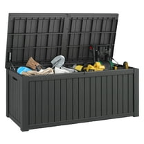 LHBcraft 150 Gallon Deck Box, Outdoor Storage Box, Large Waterproof Resin Indoor Storage Box with Built-in Steel Beams for Patio, Cushions, Pool Supplies