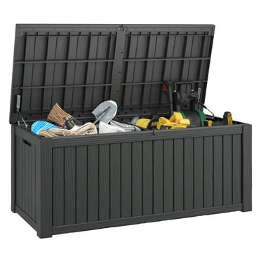 LHBcraft 150 Gallon Deck Box, Outdoor Storage Box, Large Waterproof Resin Indoor Storage Box with Built-in Steel Beams for Patio, Cushions, Pool Supplies
