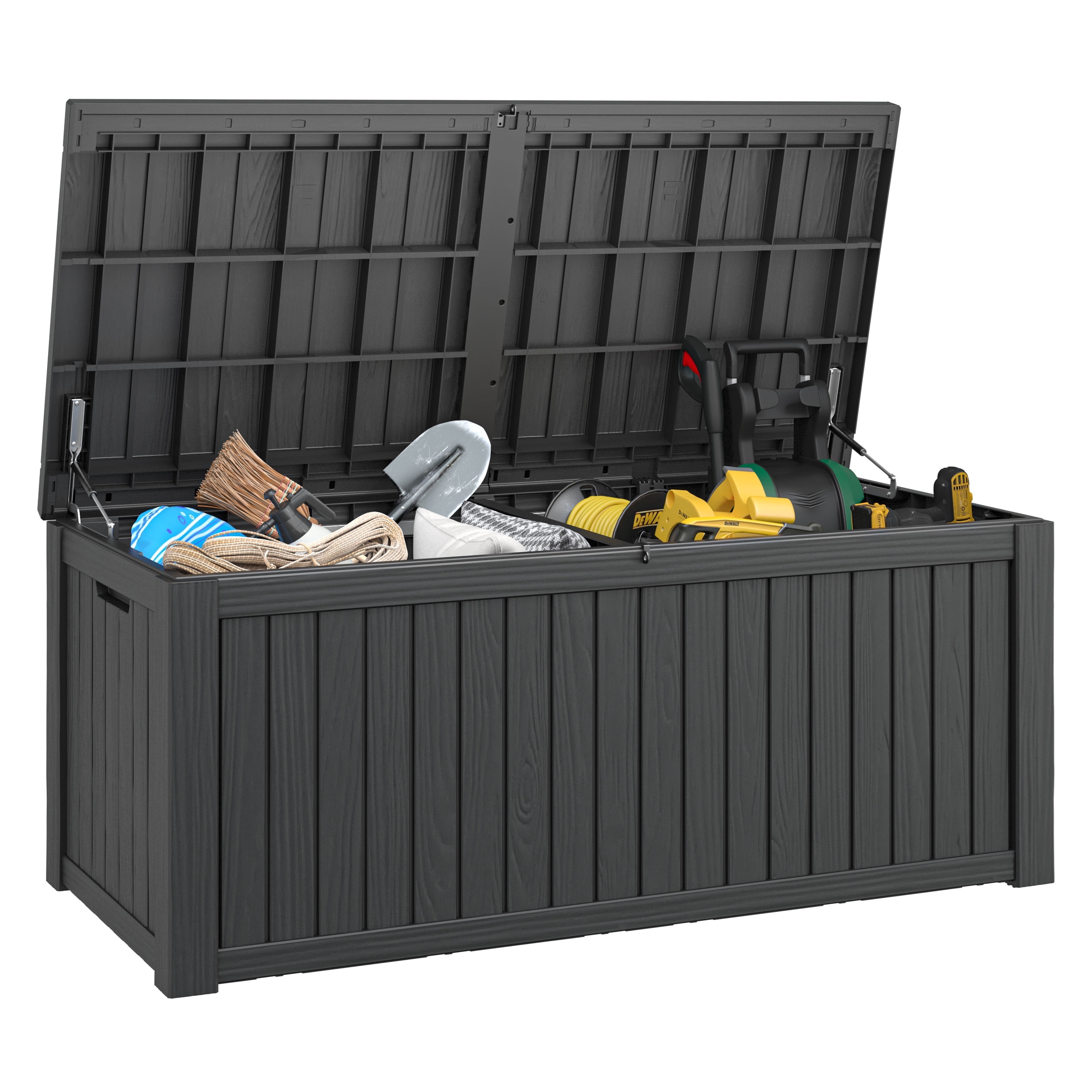 Walmart Black Friday Deals 2025 - LHBcraft 150 Gallon Deck Box, Outdoor Storage Box, Large Waterproof Resin Indoor Storage Box with Built-in Steel Beams for Patio, Cushions, Pool Supplies