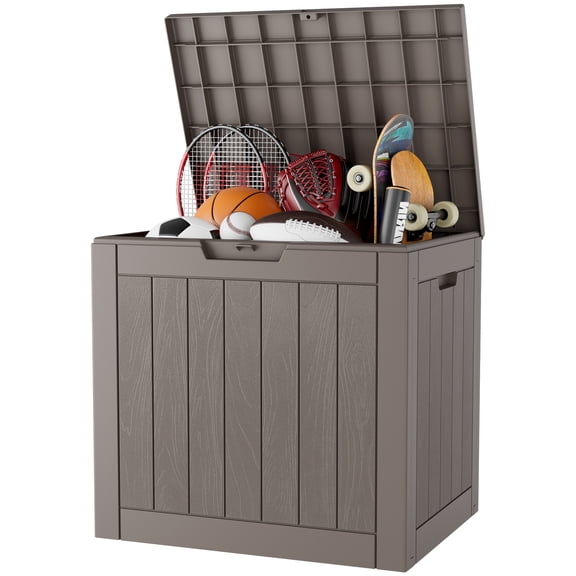 LHBcraft 31 Gallon Deck Box,Lockable Resin Outdoor Storage Box, Waterproof and UV Resistant Storage Deck Box for Patio Furniture Cushions,Gray