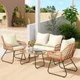thumbnail image 1 of LHBcraft 4-Piece Outdoor Patio Furniture Set - All-Weather Wicker Conversation Set with Cushions & Tempered Glass Table, 1 of 8
