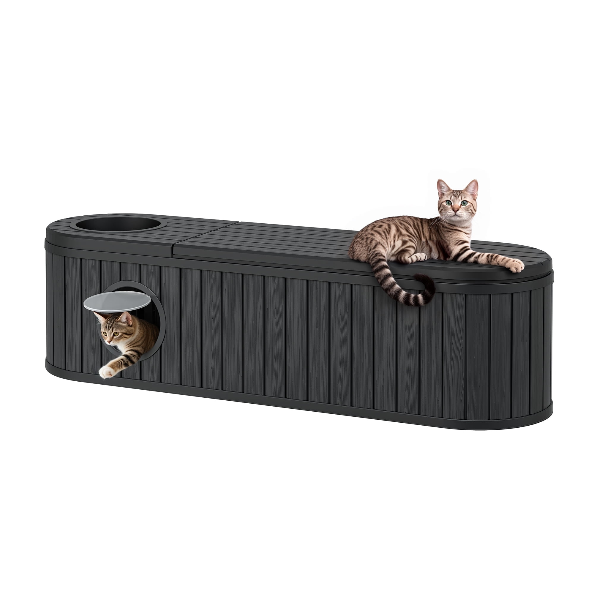 LHBcraft Cat Litter Box Enclosure,HDPE Cat Cabinet with Round Lift-Up Door,Hidden Cat Litter Box Furniture for Bedroom and Living Room,Black
