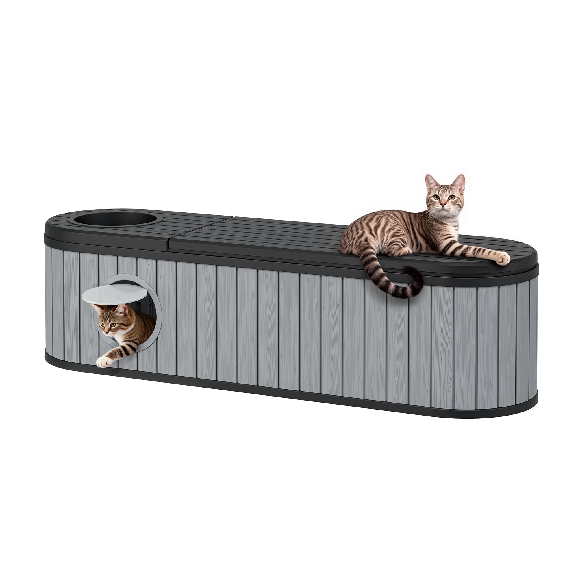 LHBcraft Cat Litter Box Enclosure,HDPE Cat Cabinet with Round Lift-Up Door,Hidden Cat Litter Box Furniture for Bedroom and Living Room,Gray