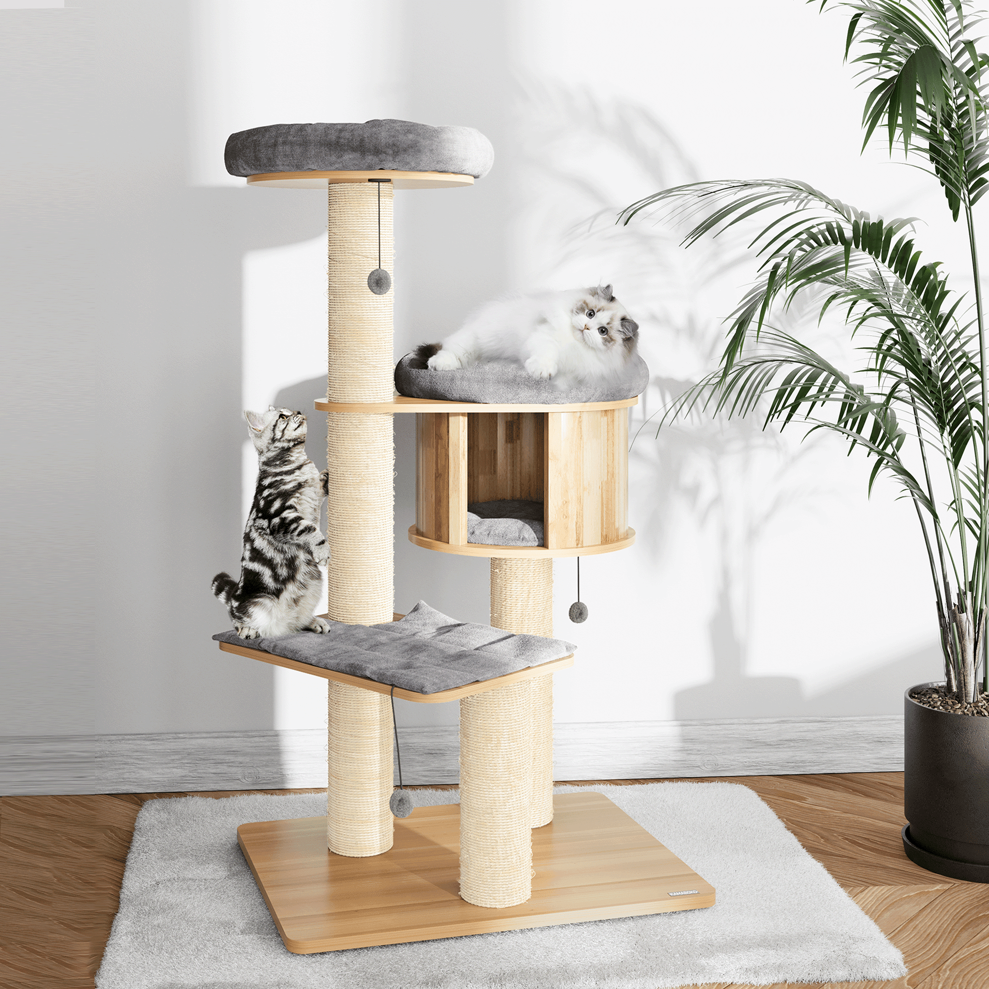 LHBcraft Cat Tree for Indoor Cats, Modern Cat Tree Tower, 60” Tall