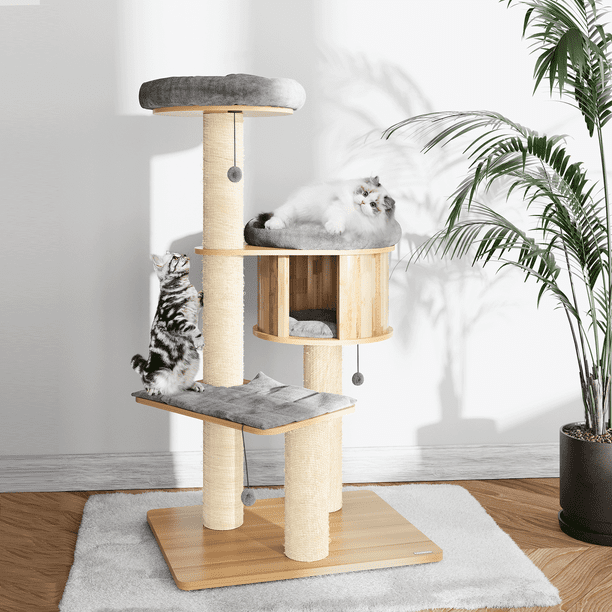 LHBcraft Cat Tree for Indoor Cats, Modern Cat Tree Tower, 60” Tall ...