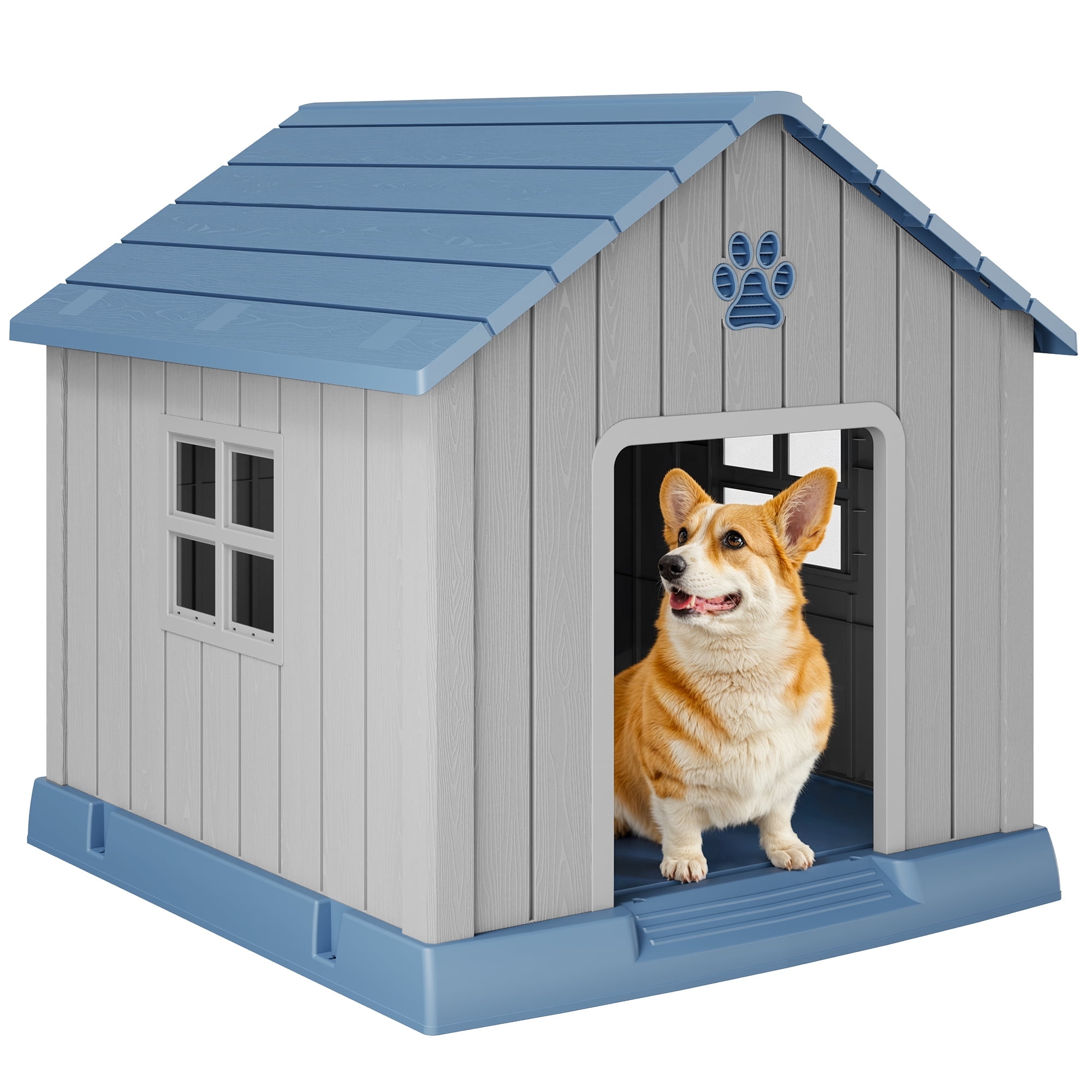 LHBcraft Dog House,Weatherproof Resin Shelter with Air Vents and Elevated Floor for Small-Medium Dogs,Dog kennel for Indoor&Outdoor,Blue,32.3" L x 29.9" W x 32.5" H