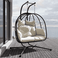 thumbnail image 1 of LHBcraft Wicker Egg Hanging Chair with Stand and Cushions, Black/Beige, 1 of 7