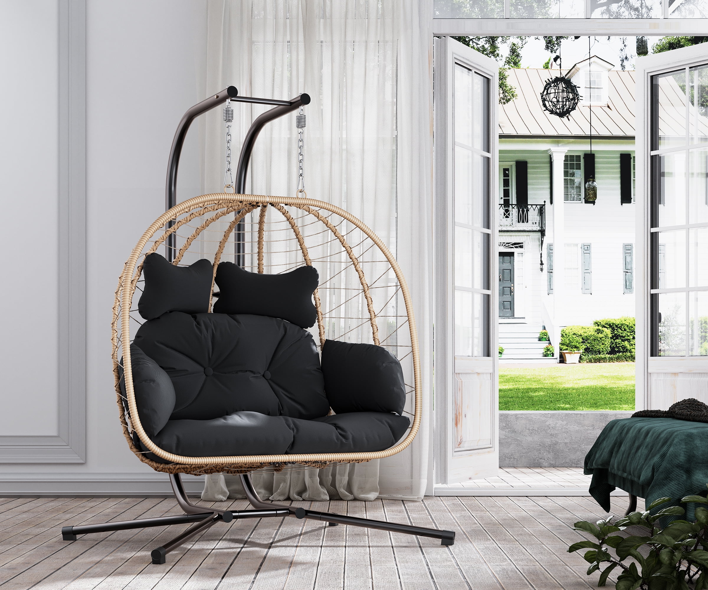 LHBcraft Double Wicker Swing Egg Chair Hammock Foldable Hanging