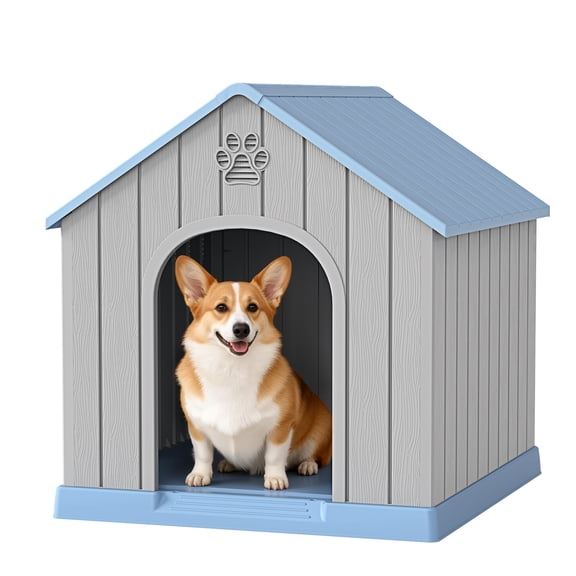 LHBcraft Durable Dog House for Small Medium Dogs,PP Waterproof Dog Shelter with Air Vents & Elevated Floor,Easy Clean and Assemble for Outdoor & Indoor,Blue